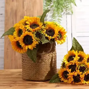 4 Bundles Vibrant Sunflowers, Artificial Stems, Bouquets, Fake Plants, UV Resistant Plastic, Decorative Flowers, Outdoor Flowers, Garden Porch Window Frame Decor