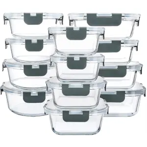 24-Piece Glass Food Storage Containers with Upgraded Snap Locking Lids,Glass Meal Prep Containers Set - Airtight Lunch Containers, Microwave, Oven, Freezer and Dishwasher