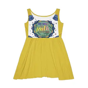 Faith-Inspired Yellow Skater Dress  'We Walk by Faith' Graphic