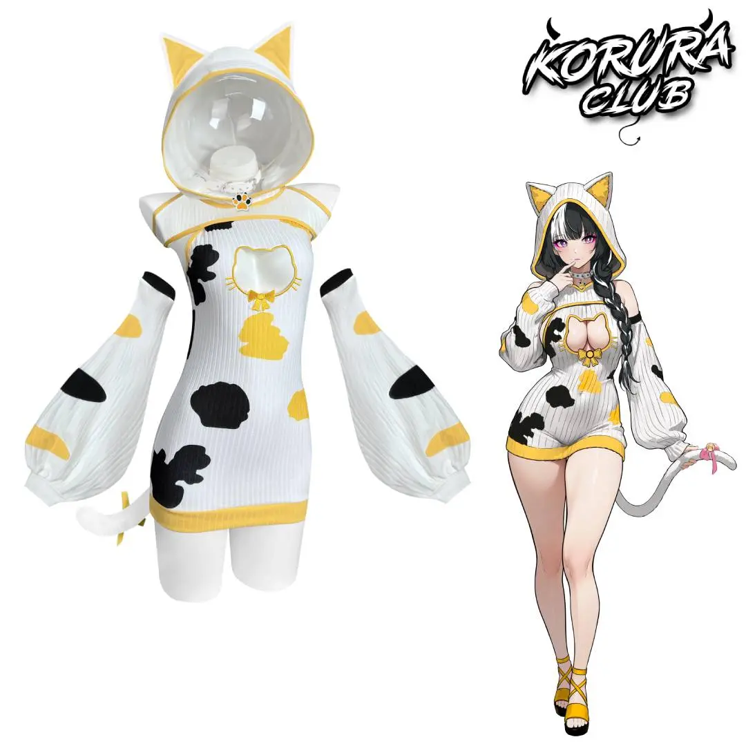 KORURACLUB Women's Calico Cat Inspired Cosplay Outfit Set - Cute Fitted Casual Spring Top with Matching Accessories, Stylish Women's Clothes for Cosplay Occasions, Style, Polyester, Costume Ideas, Lady, Cosplay Gear