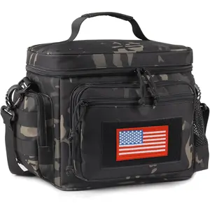 Leakproof Insulated Large Lunch Cooler Bag for Men Women Adult, Durable Lunch Pail with MOLLE Webbing Adjustable Shoulder Strap, Camo-Black