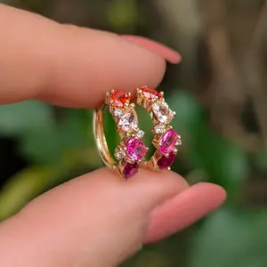 Colorful Gemstone Hoop Earrings for Women | Gold Huggie Earrings | Sparkly Crystal Earrings Trendy Jewelry Gift