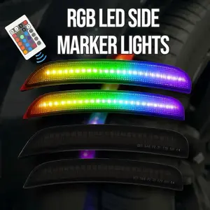 RGB LED Side Marker Lights for Dodge Charger & Challenger & Widebody 2015+, Smoked Lens Front & Rear Bumper Fender Lights, Driver & Passenger Side, 4PCS