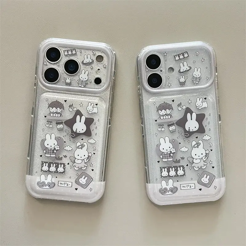 Korean-style Cartoon Black White Star Miffy illustration Phone Case For iPhone 15 16 17 Pro Max Cute Miffy Shockproof Cover