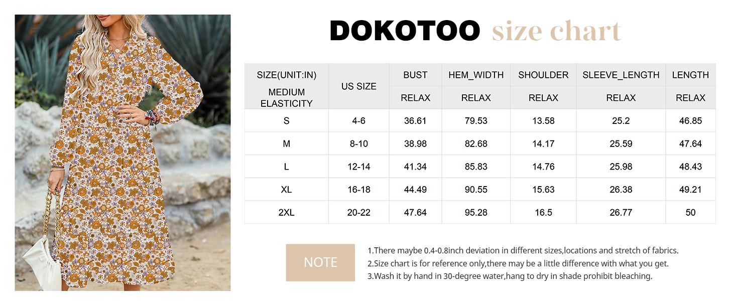 Dokotoo Women's Casual Bohemian Floral Dress 2026 V-Neck Long Puff Sleeve Midi Dress Soft Fabric Comfortable Summer Dress - Womenswear