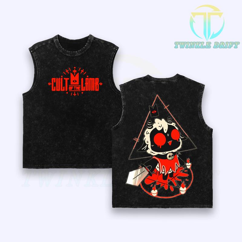 Cult Of The Lamb T-Shirt Double Printed Unisex Acid Washed Lightweight Cotton Crew Neck tees , Hoodies, Tank Top, Gamer Gift, Unisex Clothing graphic men