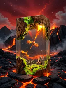 Dragon Resin Art, Fantasy Fire Dragon Decor, 3D Miniature Scene, Gothic Aesthetic Piece, Medieval Style Room Decor, Unique Gift