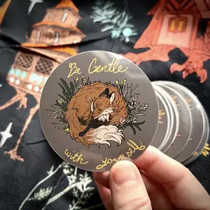 Be Gentle With Yourself cottagecore motivational fox sticker