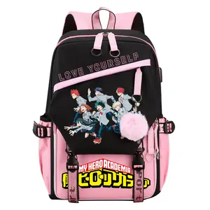Men's Cartoon Hero Academia Backpacks Casual Business Backpack Travel Daypacks Business Bag Waterproof Practical Multi-Function -Pink