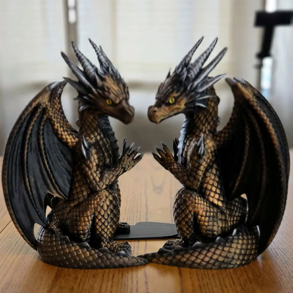 3D-Printed Dragon Bookends, Fantasy-Themed Bookshelf Decor