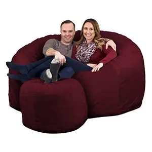 Ultimate Sack 6' Bean Bag Chair and Footstool, Oversized Lounger, Burgundy Suede