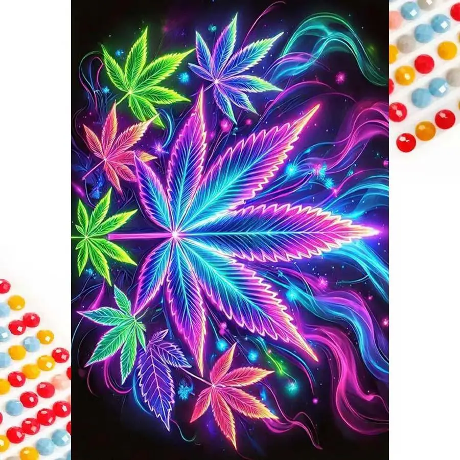 5D DIY Diamond Arts Colorful Painting Kit, Leaf Pattern Diamond Arts Colorful Painting Without Frame, Handmade Art Crafts for Home Decor, Diy Craft Supplies, Diamond Painting Kits, Handicraft