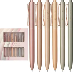 Mr. Pen- Fancy Retractable Gel Pens, 6 Pack, Black Ink Gel Pens Fine Point, Metallic Earth Color Barrels