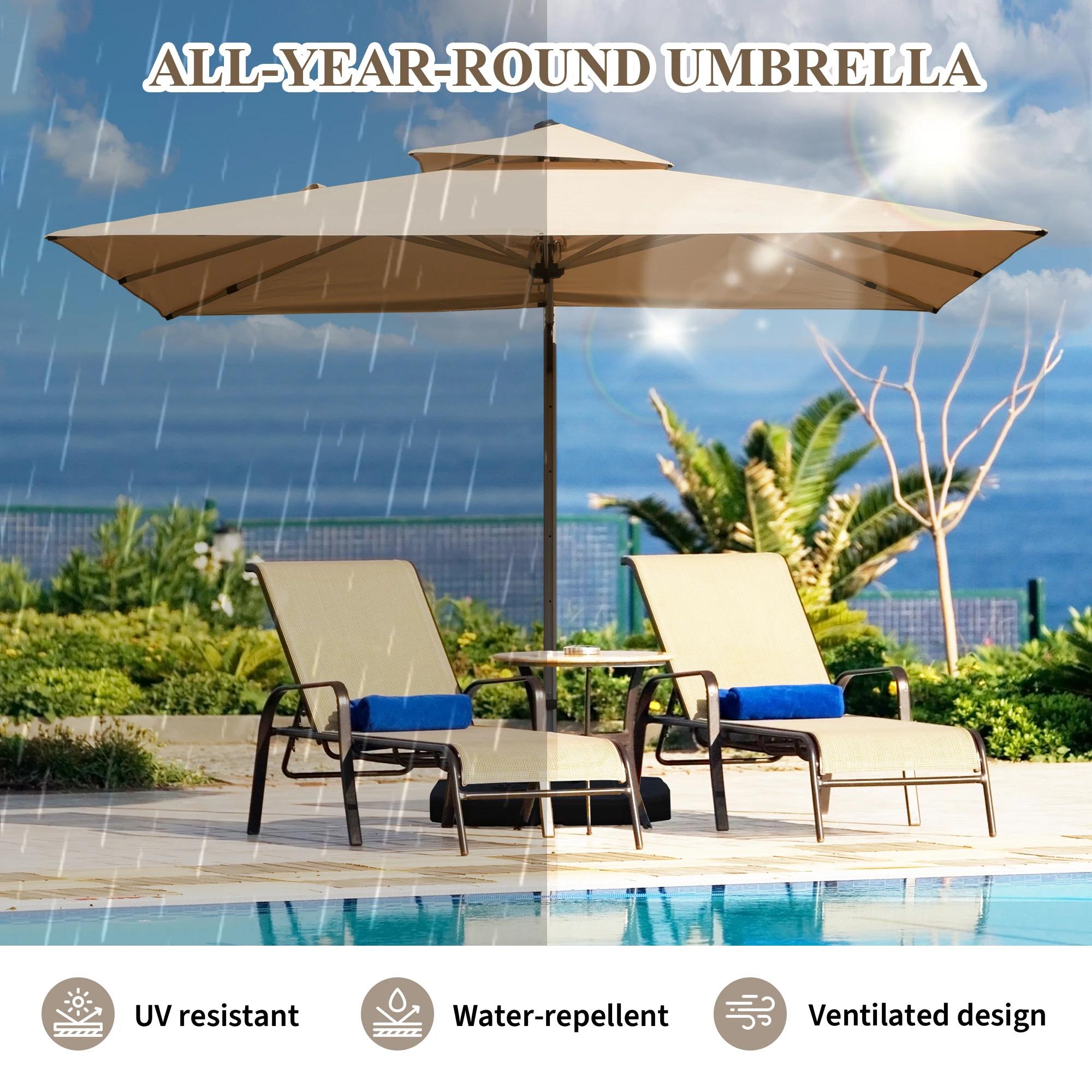 9*11 FtRectangle Cantilever Patio Umbrella with Center Pole Elegant Outdoor Furniture & Base Set
