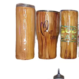 Personalized Epoxy Tumblers with Wood Grain and Glitter Finish - Galaxy Design - Bottle, Drinkware