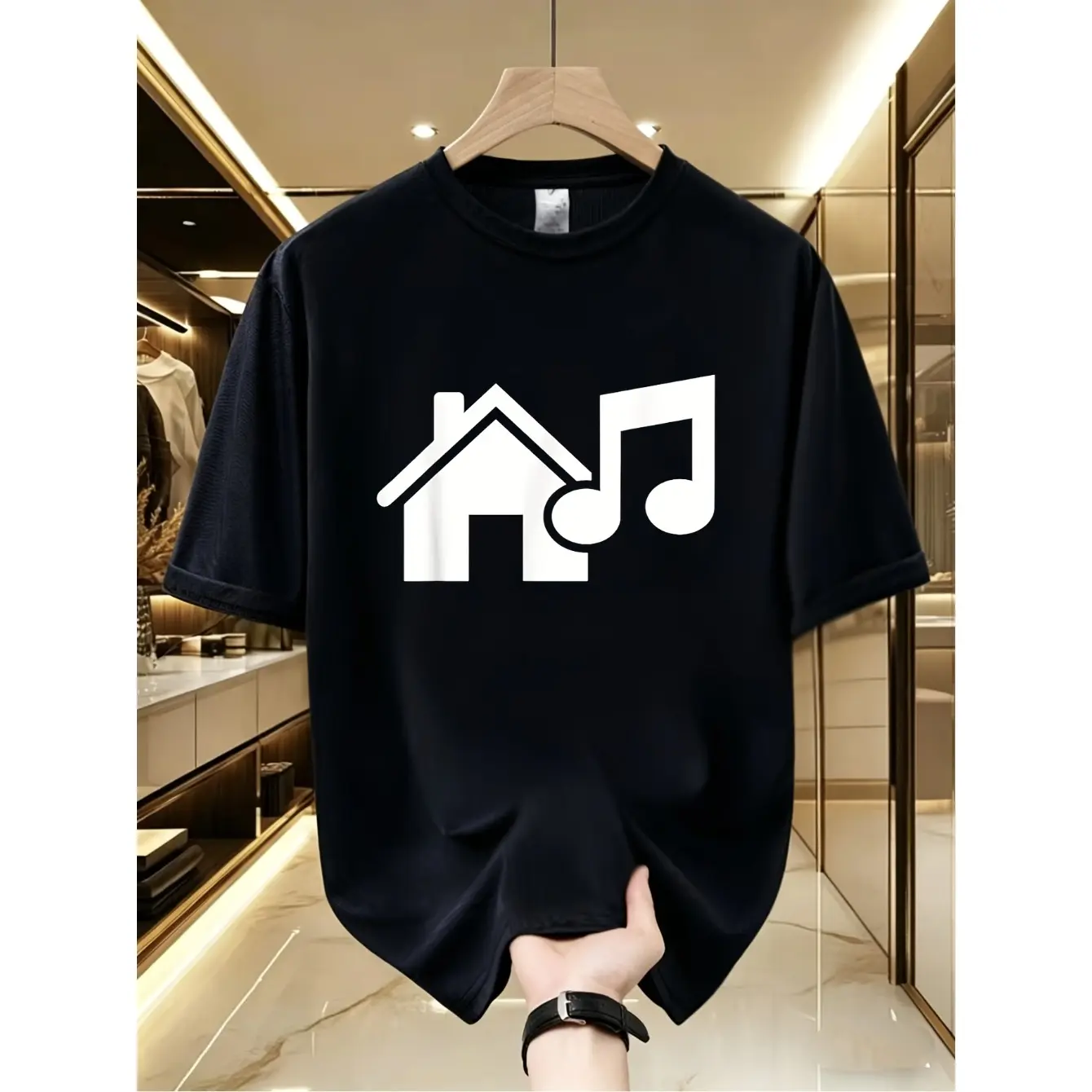 Men's Classic Short-Sleeve Round Neck House Music Graphic T-Shirt - Unisex Regular Fit Soft All-Seasons Casual Everyday Top, Customizable Menswear Garment