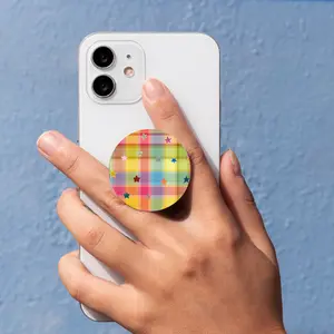 Rainbow Plaid Star Phone Grip | Pride Month PopSocket | Colorful Phone Holder Stand for iPhone & Android