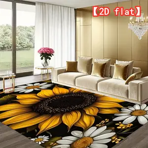 【2D flat】Luxurious velvet area rug with dancing sunflowers and daisies - Non-slip backing, machine washable - Perfect for living rooms, bedrooms, and indoor spaces | Floral Area Rugs | Velvet Christmas gift | Halloween gift