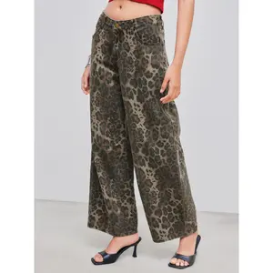 Cider [size 0-26] Cider Denim Mid Rise Leopard Barrel-leg Jeans