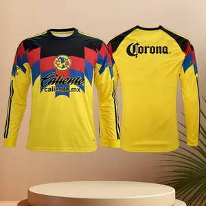 25 26 Mexico LIGA MX Club America Home Yellow Long Sleeve Soccer Jersey Fans Version Breathable