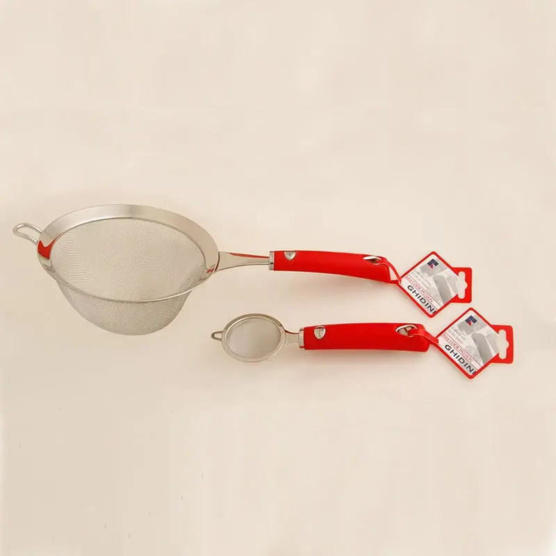 Ghidini V302 Large Size 18cm Round Stainless Steel Tea Strainer with Mesh Screen, Red, Round Strainer