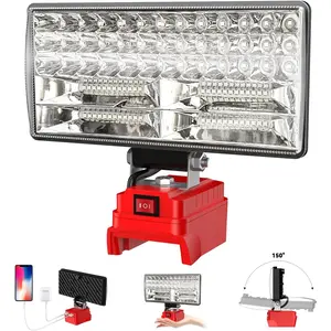 8" Cordless LED Work Light for Milwaukee M18 Battery, Two Levels Adjustable FloodLight up to 90W 5400 Lumens with USB Charging Port, Portable LED Flashlight for Work, Camping, Outdoor(No Battery),By Quesear