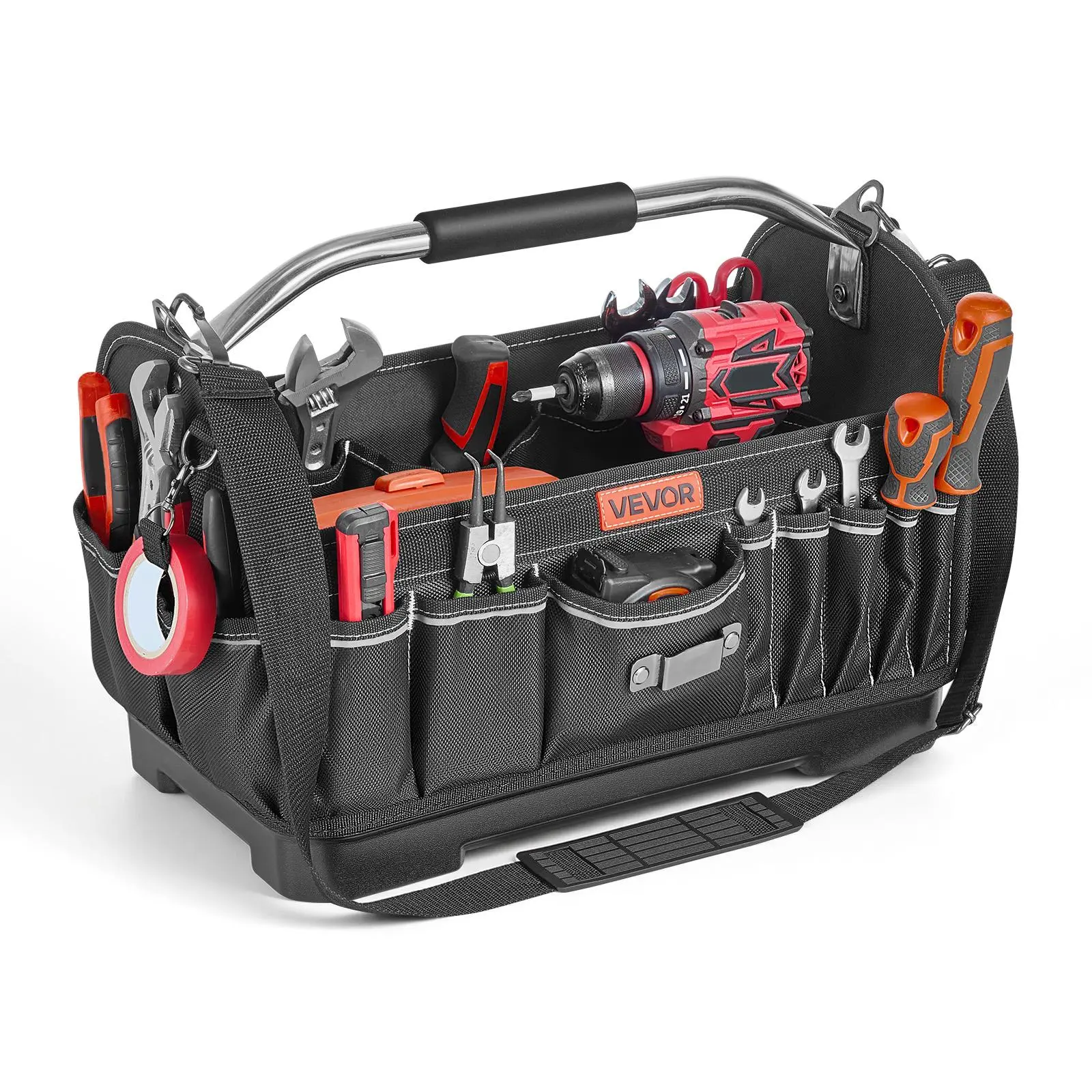 VEVOR Heavy Duty Polyester Tool Pouch Bag, 16.1in 33-Pocket Open Top Tote with Hard Plastic Base, Ergonomic Handle, Adjustable Shoulder Strap, for Home Storage, Construction Pros (Gifts for Fathers, Husbands), Carry Handle