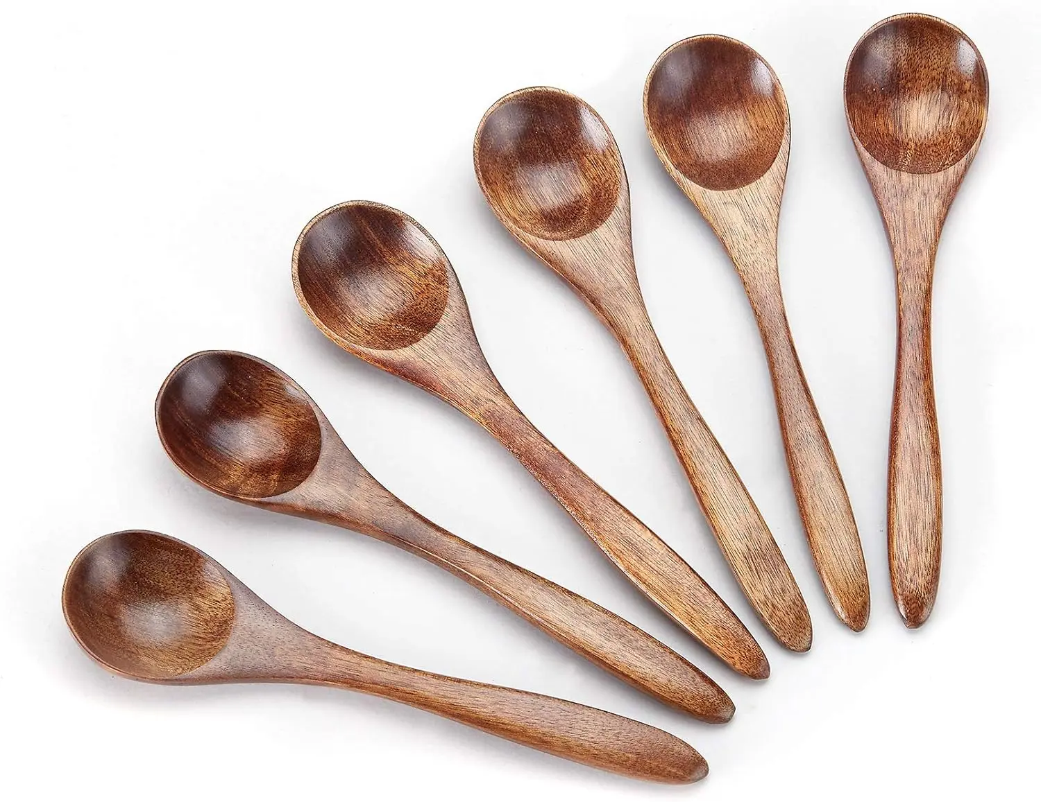 6-Count Mini Smooth Finish Wooden Teaspoons - Kitchen Serving Utensils for Condiments, Honey Use, Mini Size