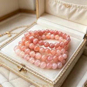 Peach Blossom Pink Jade Bracelet Natural Golden Silk Jade Round Bead Minimalist Bracelet