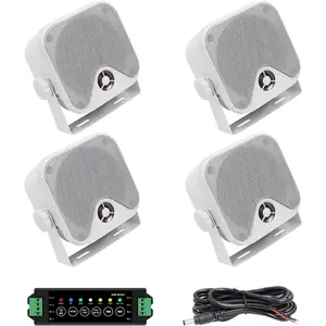 Herdio Wireless Bluetooth Connectivity 4-Inch Outdoor & Home Waterproof Speakers for Golf Carts, ATVs, UTVs, Boats and Trucks (2 Pair/1 Pair, White), subwoofers Audio Smartphone, Black Friday and  Christmas Gift