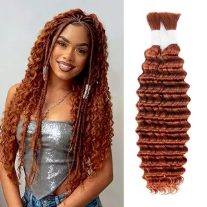 #350 Copper Ginger Human Braiding Hair For Boho Braids 2 Bundles 26 Inch 100g 12A Deep Wave Braiding Hair For Bohemian Knotless Braids 100% Unprocessed Virgin Bulk Hair Extensions No Weft