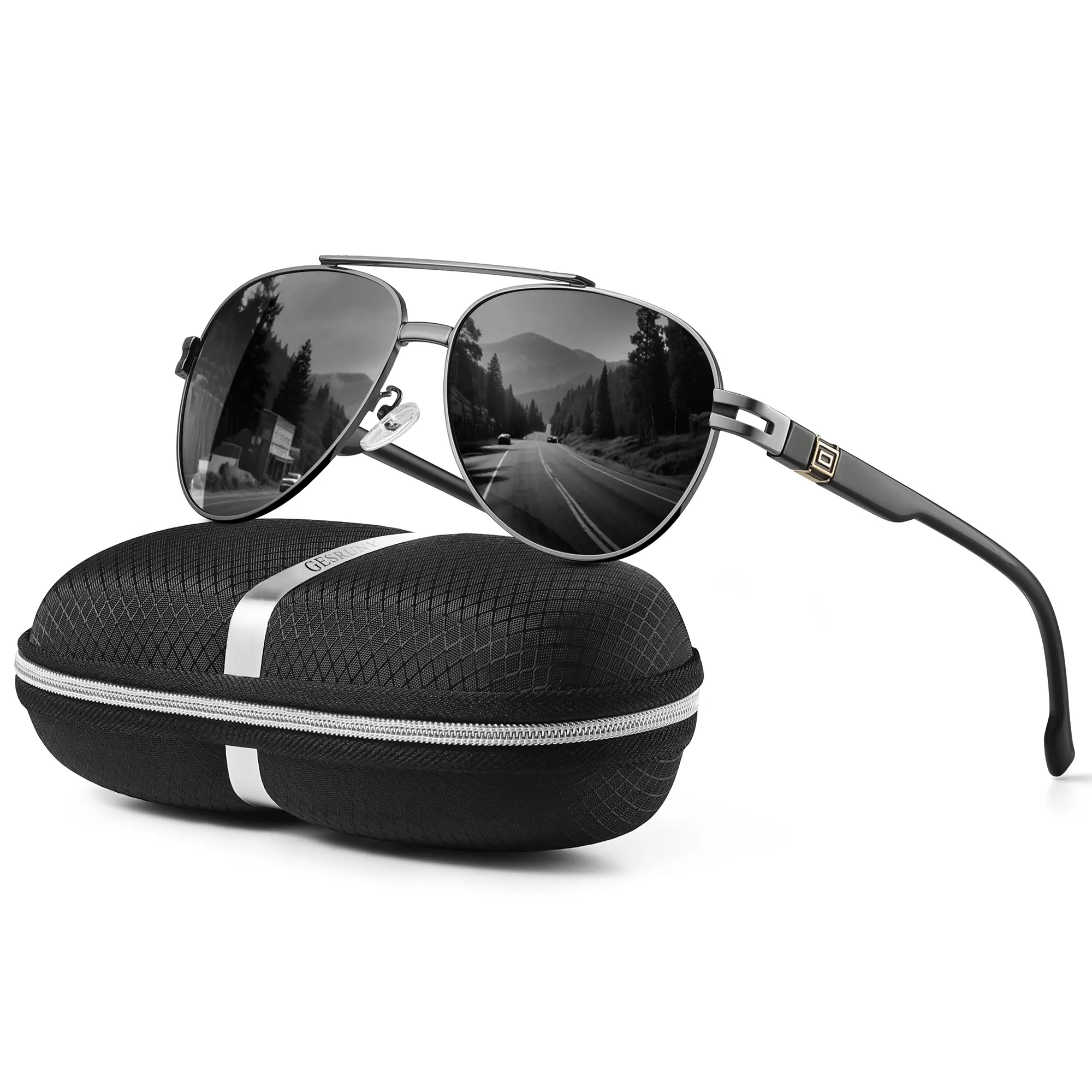 Metal Double Bridge Pilot Aviator Sunglasses for Men, Polarized Driving Sun Glasses, Luxury Classic Shades with Storage Case for Outdoor Travel Fishing