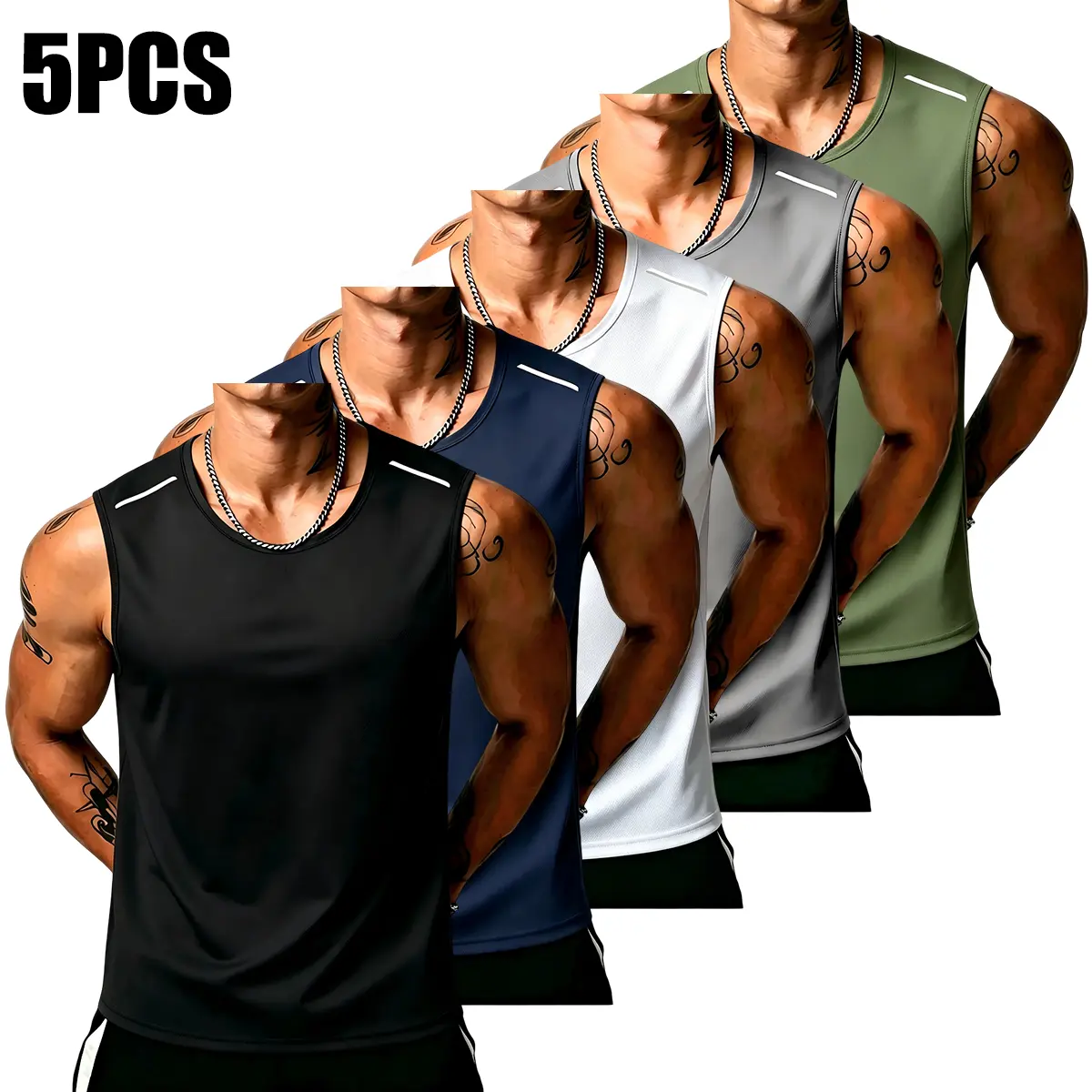 Men's 5-Pack Athletic Sleeveless Sports Vest, Grand Opening Offer, H-Shaped Cut Mesh Activewear, Breathable Quick-Dry Lightweight Athletic Activewear for Fitness, Casual Summer Use, Lightweight Activewear