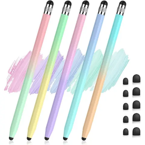 5-Pcs Colorful Capacitive Stylus Pens, Plastic Dual-End High Sensitivity for Smartphones & Pads, Rubber Tips with 10 Replacements, Back-to-School/Christmas Gift Set for Friends, Computer Accessories