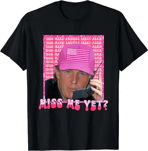 Funny Trump Pink Miss Me Yet, Trump 2024 T-shirt Cotton Menswear