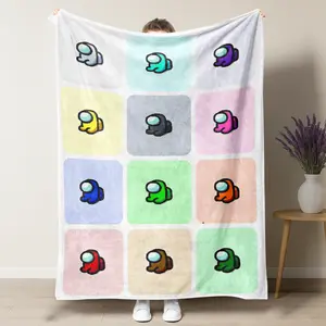 Among Us Themed Blanket,Colorful, Checkered, Nautical Cute Pattern Blanket for Gamers, Air-conditioned Room Blanket, Warm Nap Blanket for Home Office Travel Camping,Gifts for Gamers