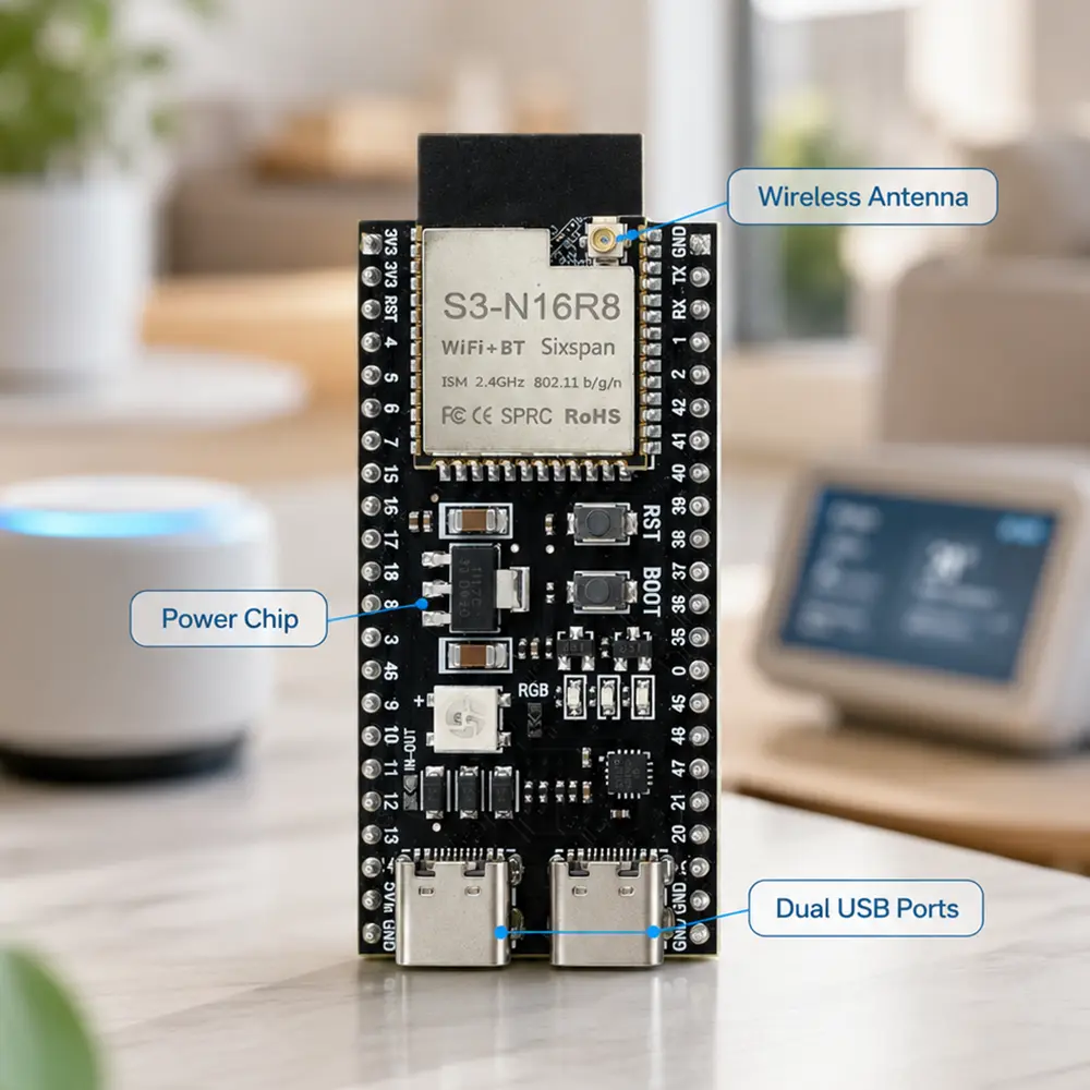 3PCS microcontroller development board with dual USB-C 16M Flash low-power IoT controller, suitable for smart home automation DIY projects