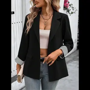 NewWomen's blazer collar casual everyday blazer with contrasting colors and stripes design coat