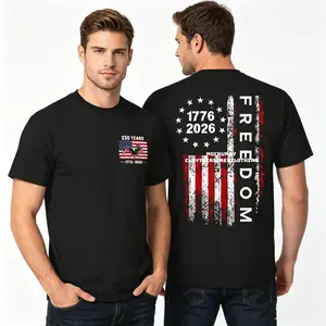 Men's Patriotic T-Shirt, USA-Made 250th Semiquincentennial Graphic Tee, Oversize Short-Sleeve Cotton Streetwear Fashion for Daily Wear
