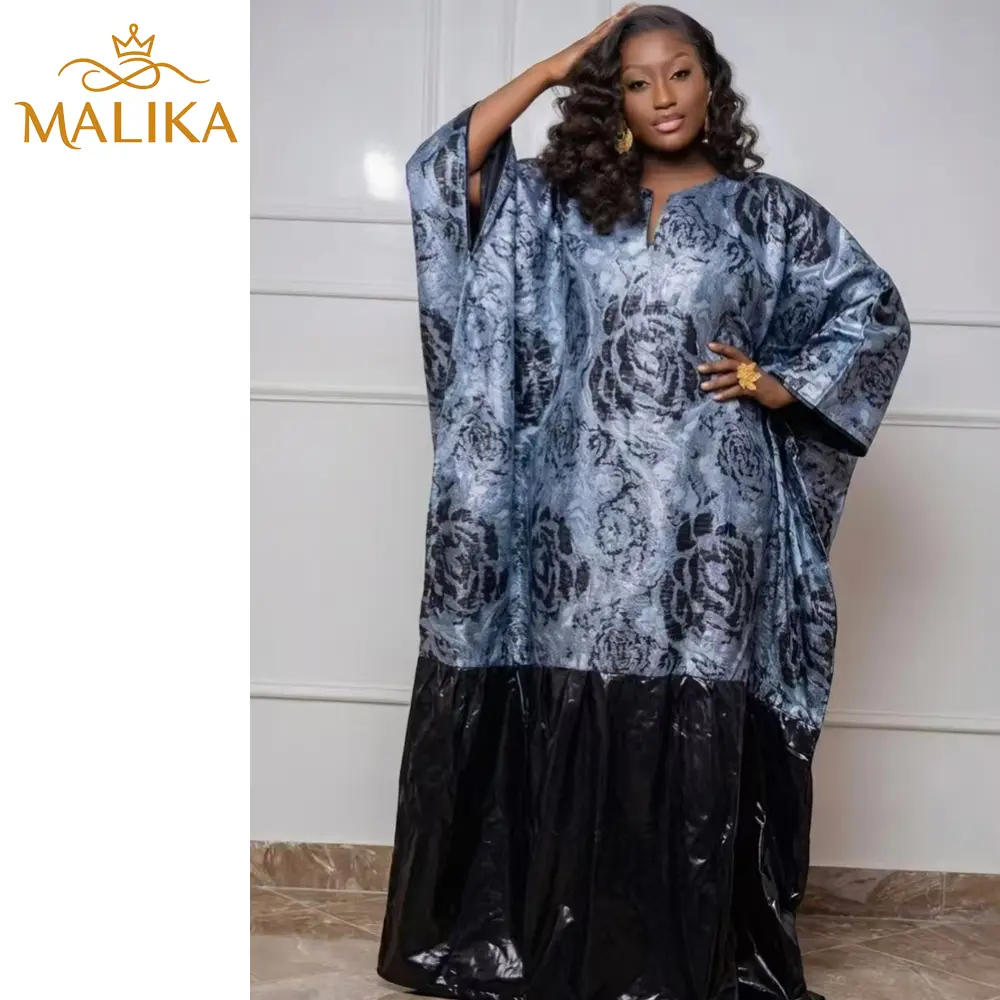 Black Brocard Bazin Boubou Dress With Scarf Nigerian French Elegant Women Dress Material Decoration For Evening Party Robe
