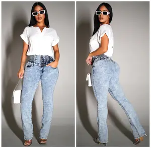 Women’s High Waist Push Up 5 Button Spandex Cinch Waist Acid Wash Bootcut Tummy Control Jeans– MX JEANS by ModaXpress