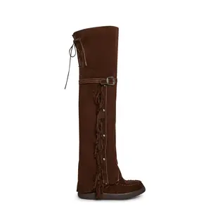 Fringe Thigh High Wedge Boot