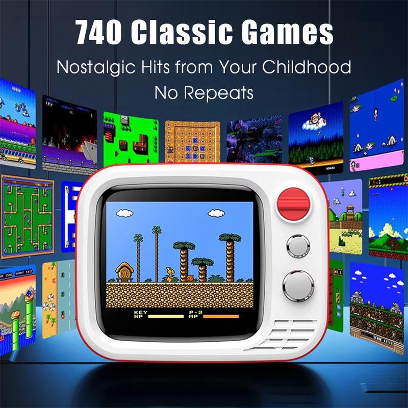 H7 Retro Game Console, 740 Classic Games, Mini TV Style with 3.5 Inch IPS Screen, Dual Wireless Controllers,​​ AV HDMI Output, for Holiday Birthday Gift