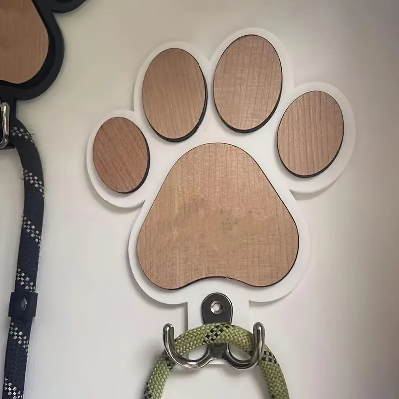 Personalized Engraved Decorative Dog Leash Hook with Paw Print, Customizable Pet Name/number/date, Wooden Wall Hook for Leashes & Collars, Decorative Wall Hooks