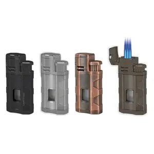 Vertigo Envoy Triple Torch Flame Lighter w/Punch - All-Metal Housing, Sizable Fuel Tank, Elevation Compatible up to 12,000 Feet, Pocket-Friendly Size 3 x 1.25 x .45 Inches
