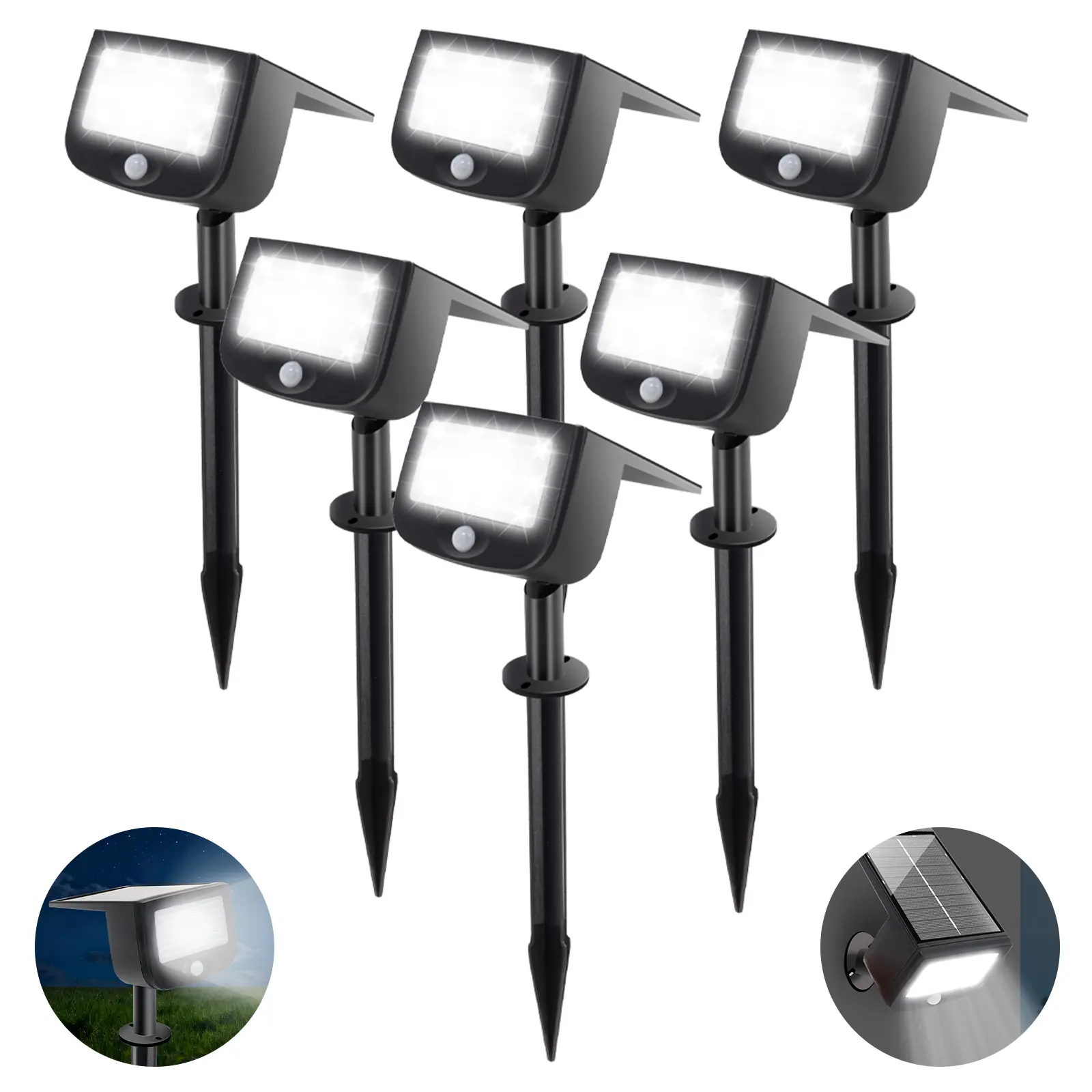 BHOTL 3-Pack Smart Outdoor Solar Flood & Spot LED Lights with Solar Panels, 4 SMD LEDs, Auto On/Off, 3 Lighting Modes, IP44 Waterproof, 2000mAh Rechargeable Batteries, Versatile Mounting, Courtyard Decor (Outdoor Lighting Solutions), Led Lights And Solar