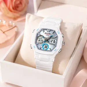 SKMEI Unisex Dual Display Sport Watch, Square Ana-Digi Face with Triple Time Zone, Stopwatch, Alarm, Countdown Timer, LED Backlight, TPU Band, Lightweight 41.7g, 5ATM Water Resistant,