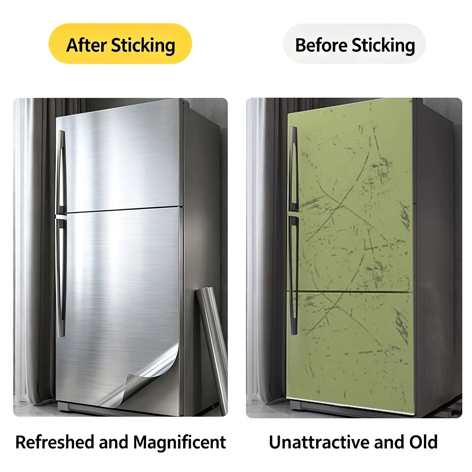 30x500cm Stainless Steel Self-Adhesive Wallpaper, Kitchen Wallpaper Peel and Stick, Waterproof Oil-Resistant, Removable Kitchen Appliance Decal, Fridge Elevator Door Cabinet Sticker
