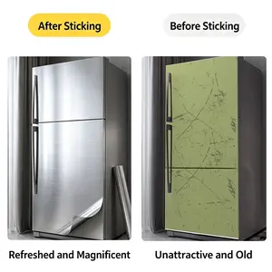 30x500cm Stainless Steel Self-Adhesive Wallpaper, Waterproof Oil-Resistant, Removable Kitchen Appliance Decal, Fridge Elevator Door Cabinet Sticker
