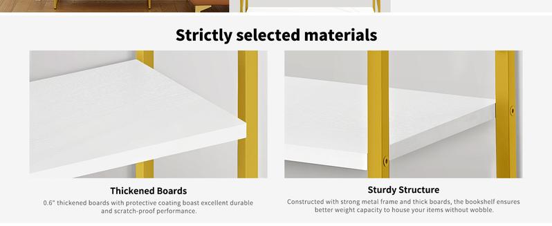 DWVO 5 Tiers Gold Bookshelf, Modern Wide Bookcase, Large Book Rack, Storage Rack Shelves in Bedroom/Living Room/Home/Office, Books Holder Organizer for Books, Gold